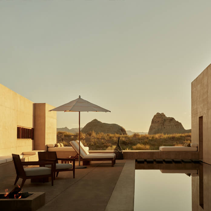 A view of a modern precious desert hotel in the US