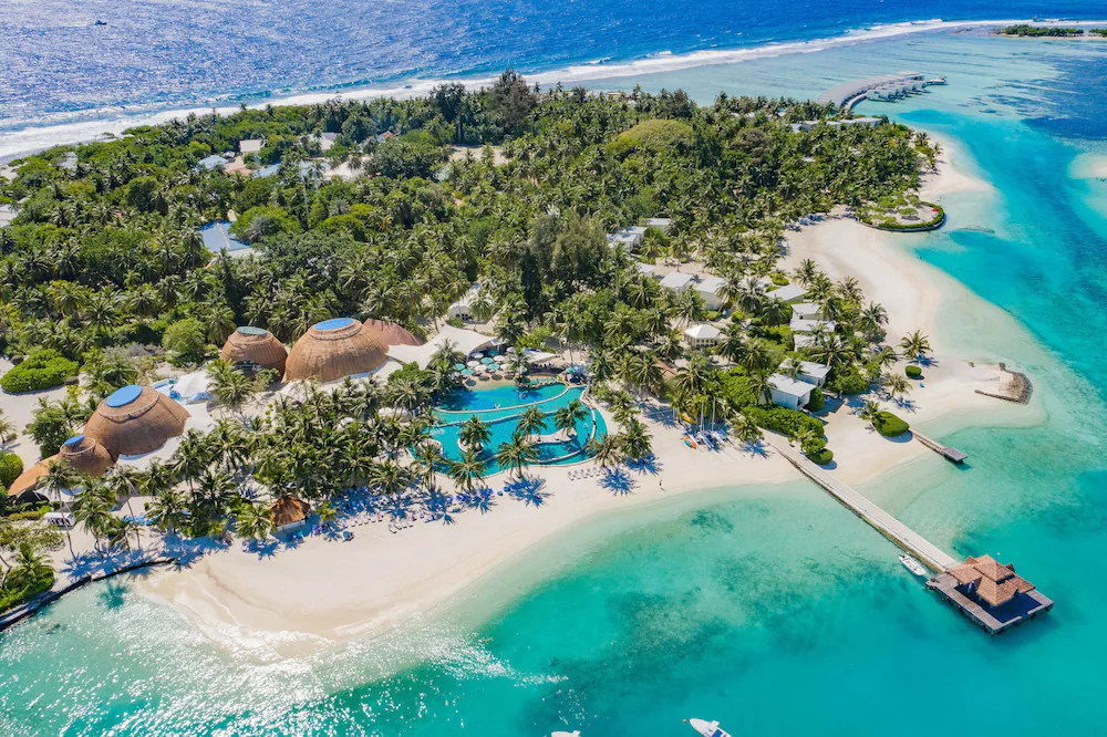 Resort in Maldives in an almost private island, surrouded by the sea