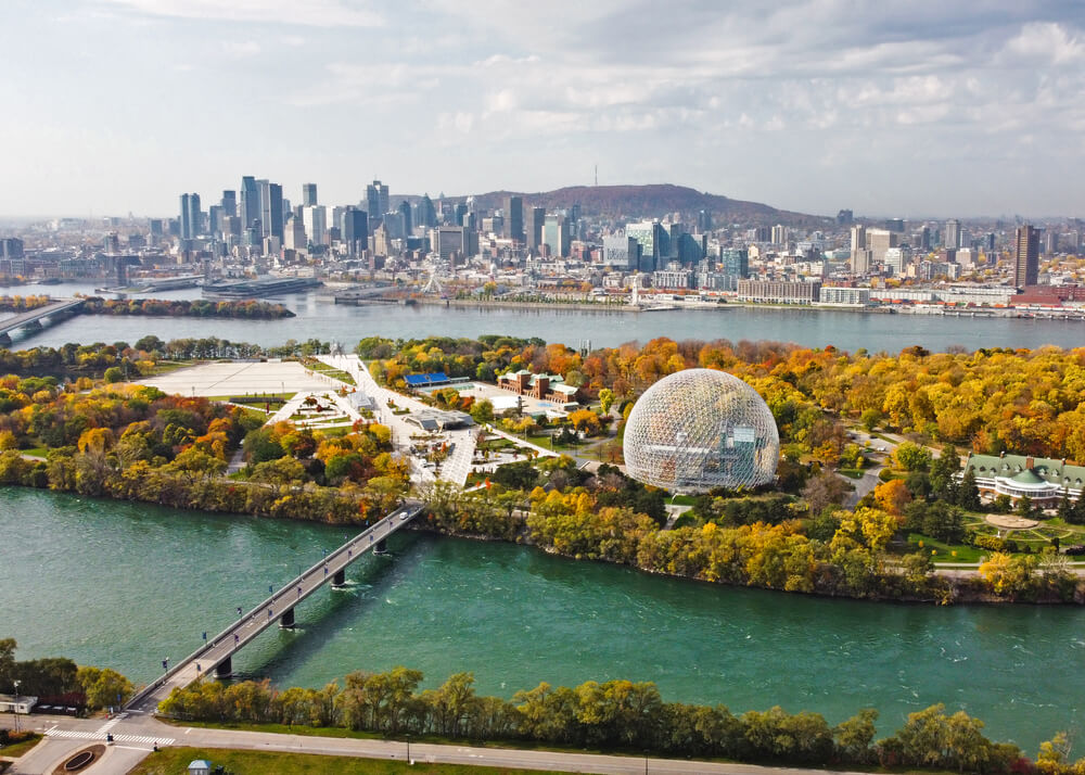 Aerial view of Montreal, a great destination for a road trip in canada