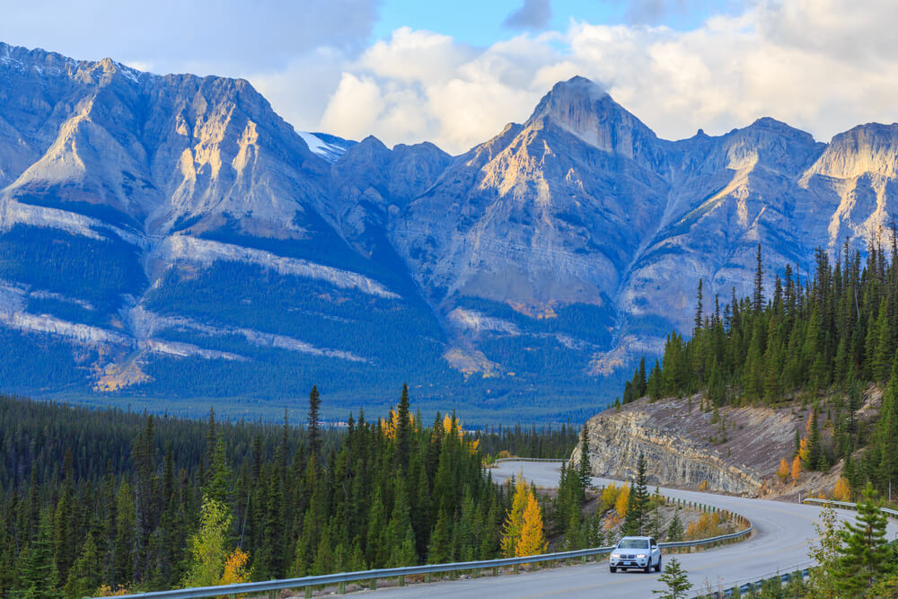Views of the road on a roadtrip in Western Canada