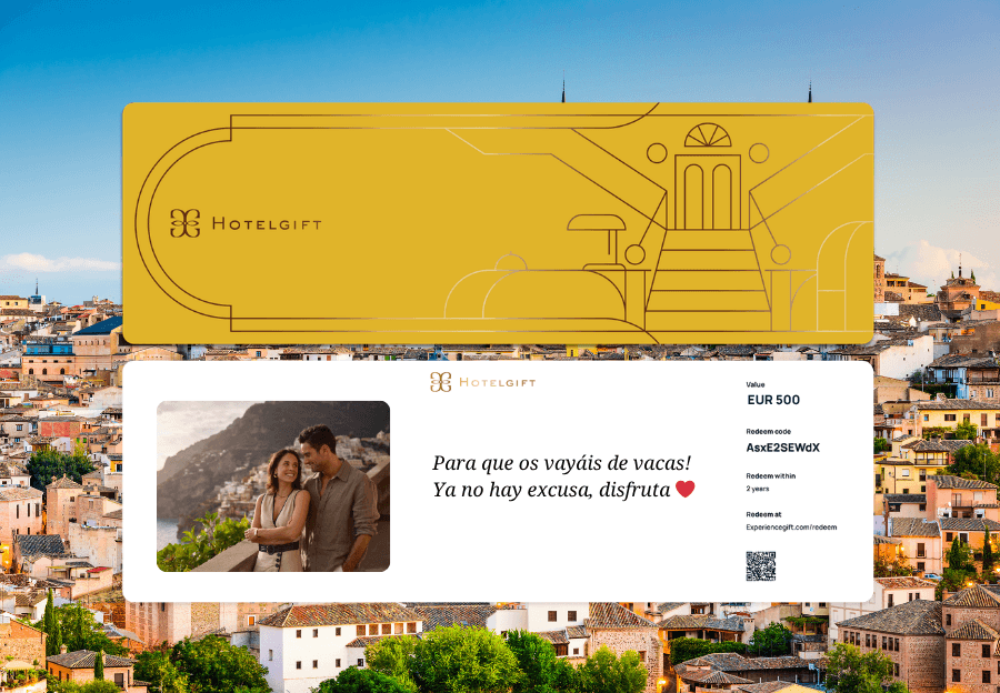Tarjeta regalo hotelgift para regalar estancias en hoteles, perfecta para escapadas o viajes soñados, en un formato fisico, de lujo.