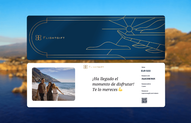 Tarjeta regalo para volar con cualquier aerolínea, perfecta para regalar vuelos, en un formato físico premium.